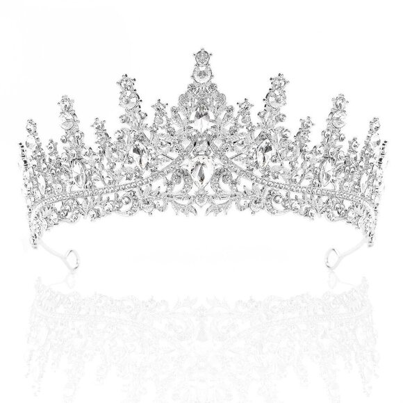 Crystal Tiara Women Crown Silver Rhinestone Royal Bridal Halloween Cosplay main image 4